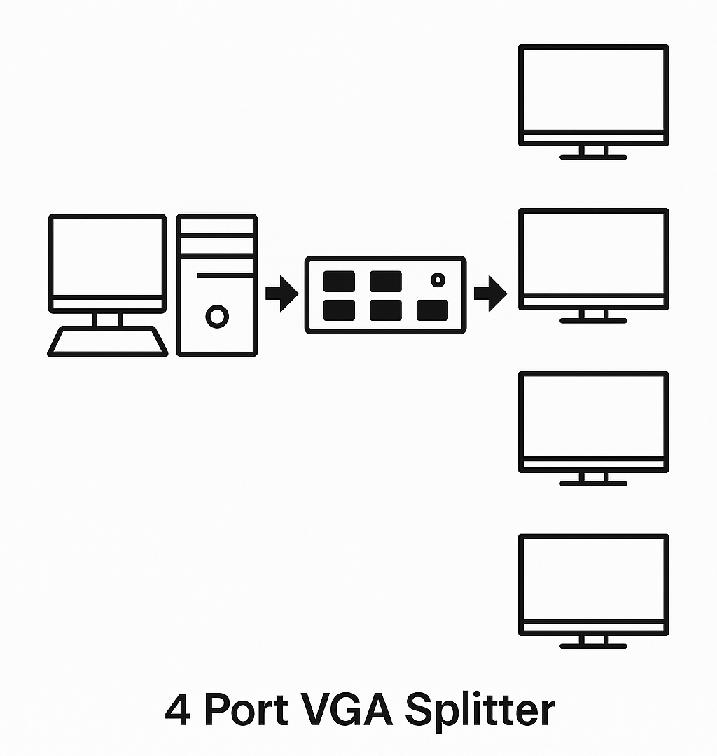Splitter Multiplicador VGA de 4 puertos 1 entrada VGA a 4 salidas VGA
