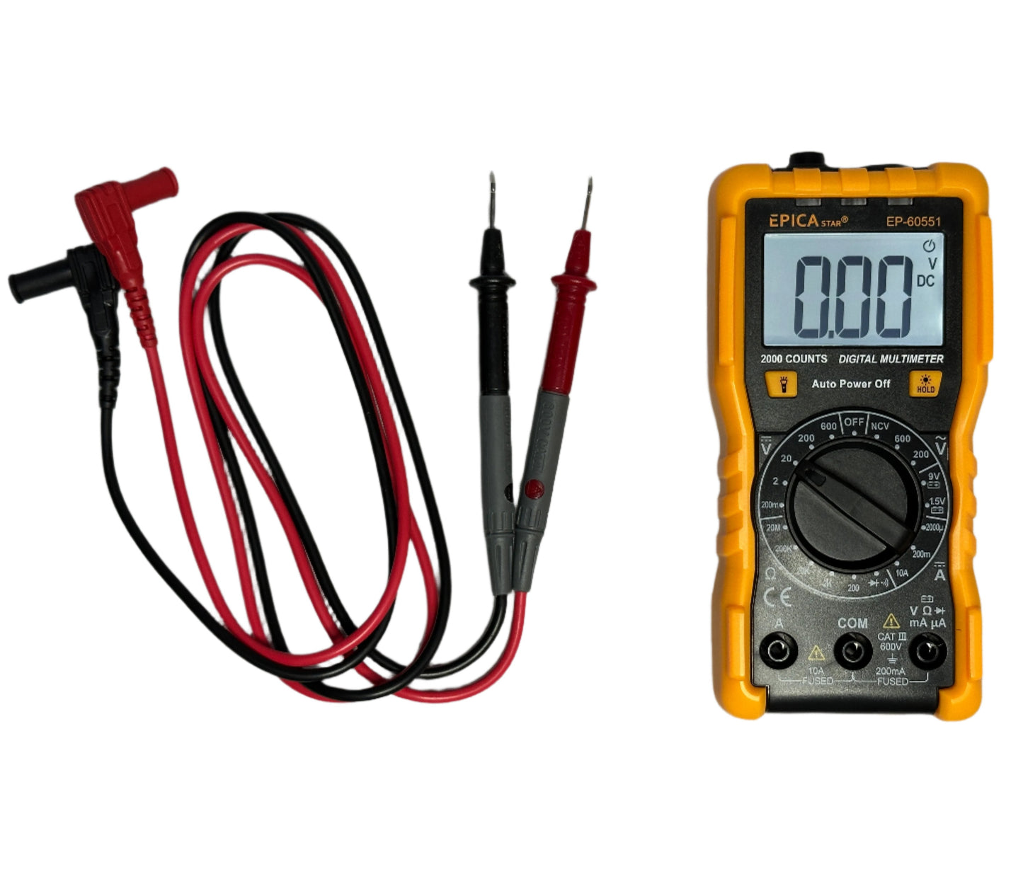Multimetro Digital con Luz Backlight, Detector de Fase, Linterna y Continuidad marca Epica