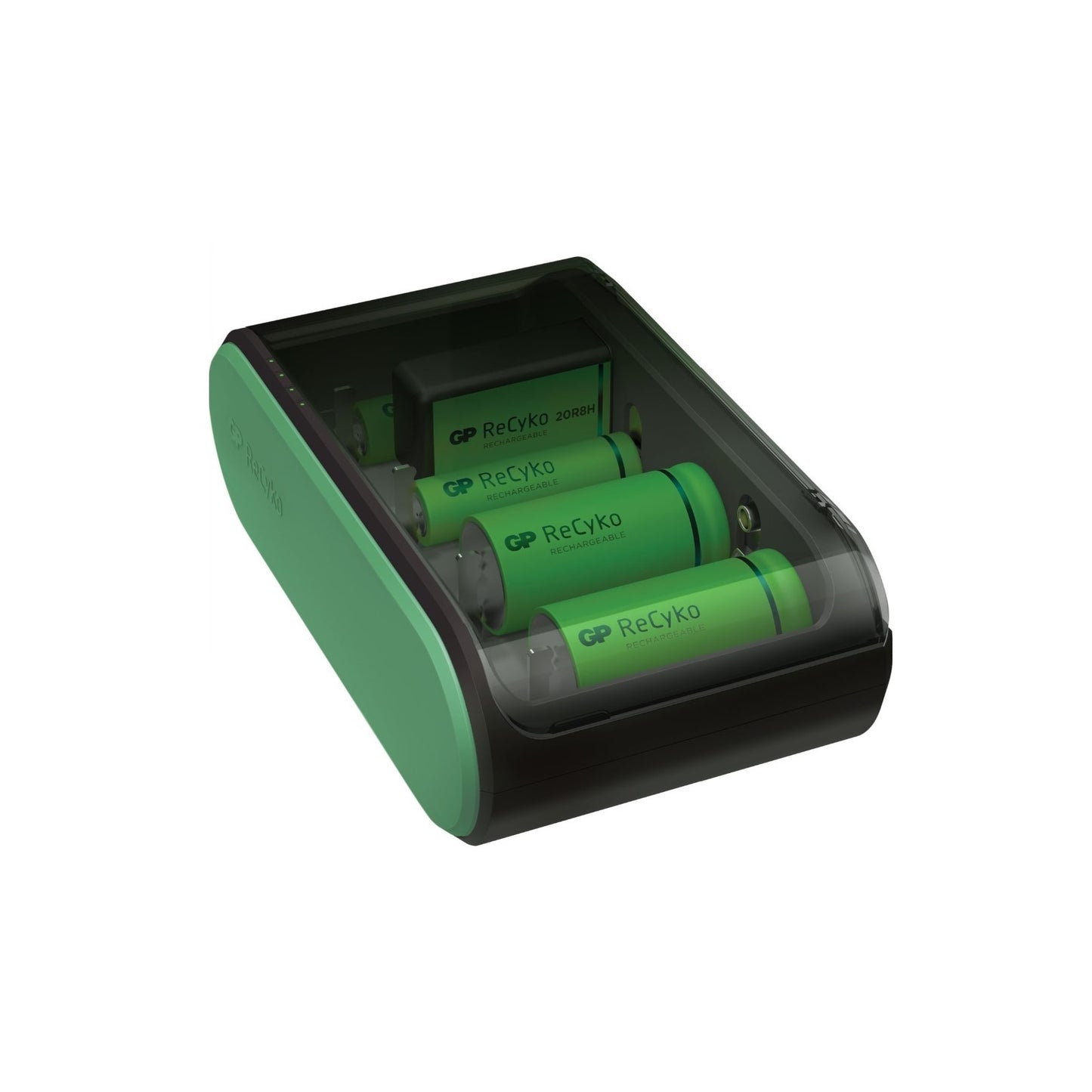 Cargador Universal de pilas AA, AAA, C, D y baterias 9 V marca GP Recyko