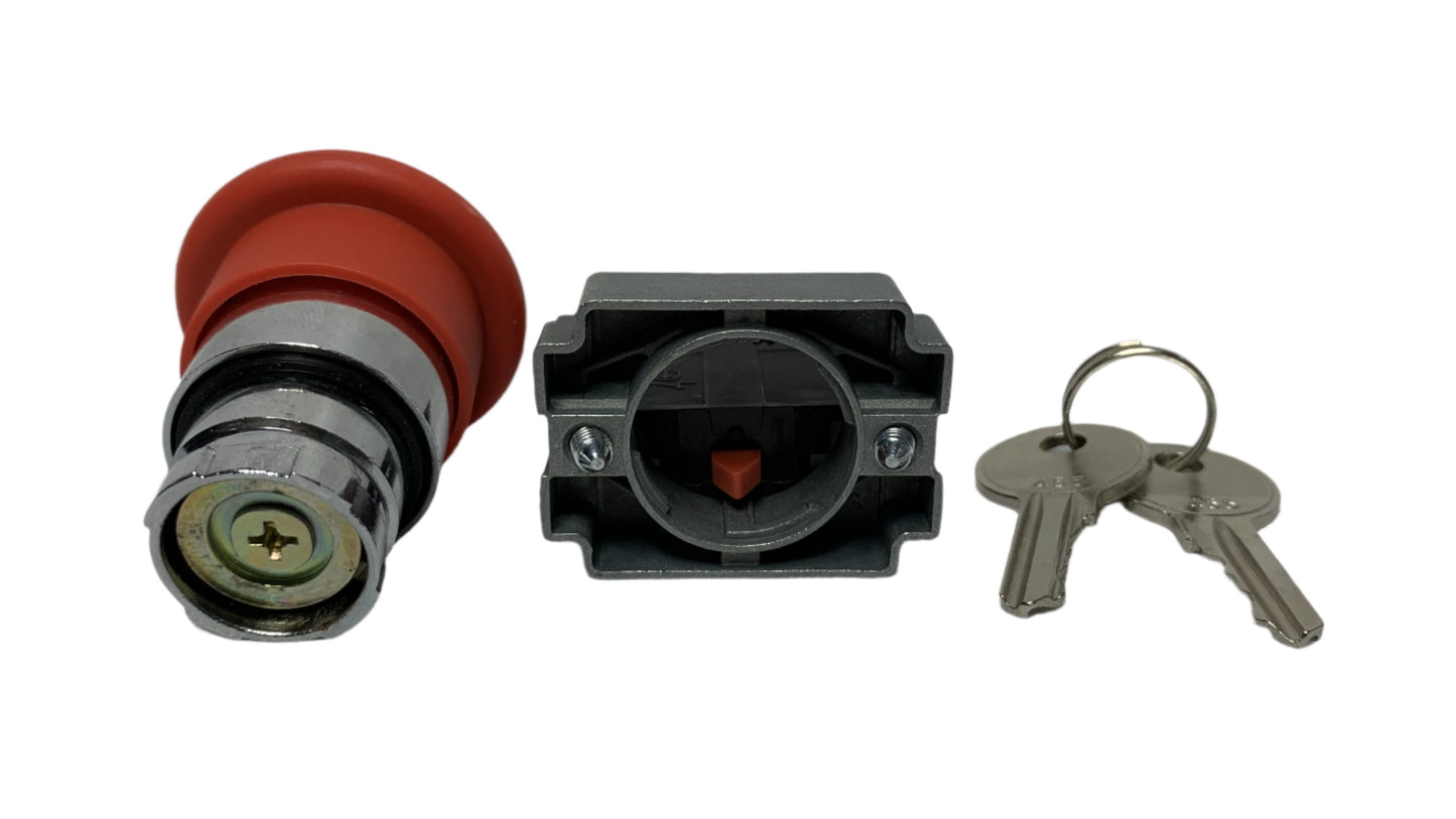 Boton Pulsador tipo hongo 40 mm de Emergencia con Llave y Caja