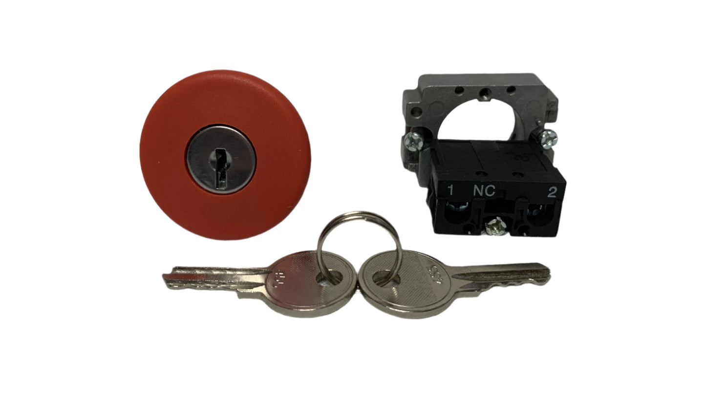 Boton Pulsador tipo hongo 40 mm de Emergencia con Llave y Caja