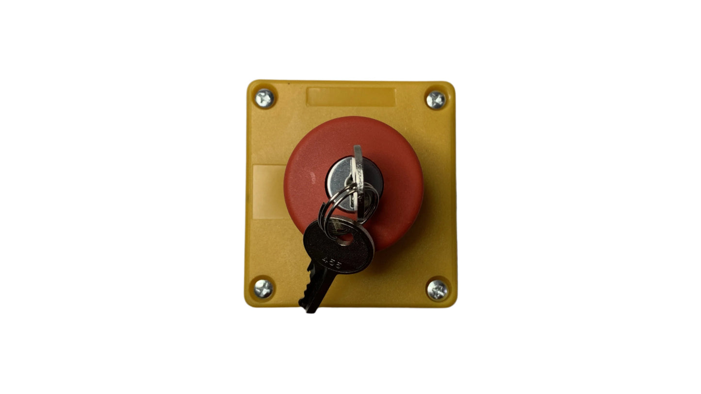 Boton Pulsador tipo hongo 40 mm de Emergencia con Llave y Caja