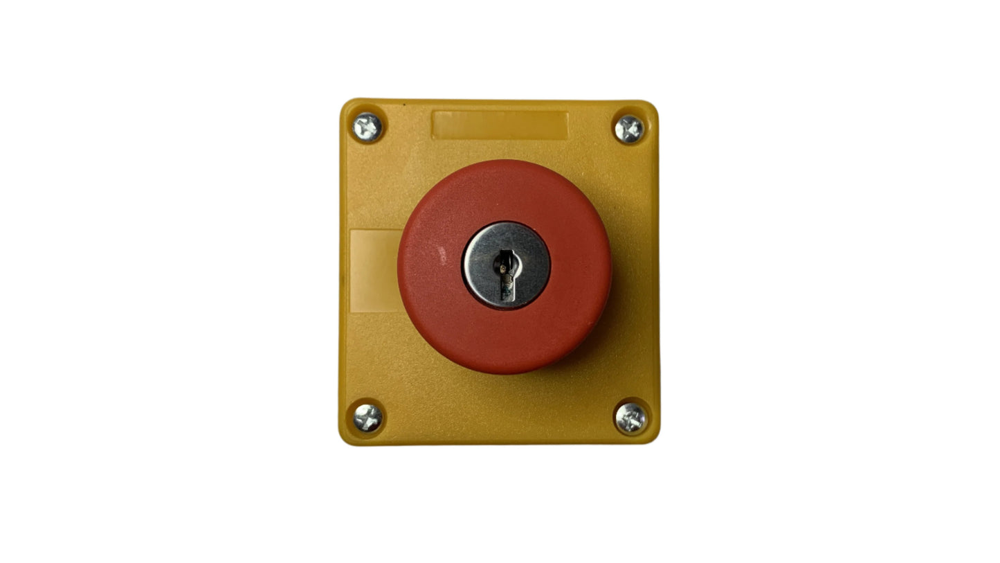 Boton Pulsador tipo hongo 40 mm de Emergencia con Llave y Caja
