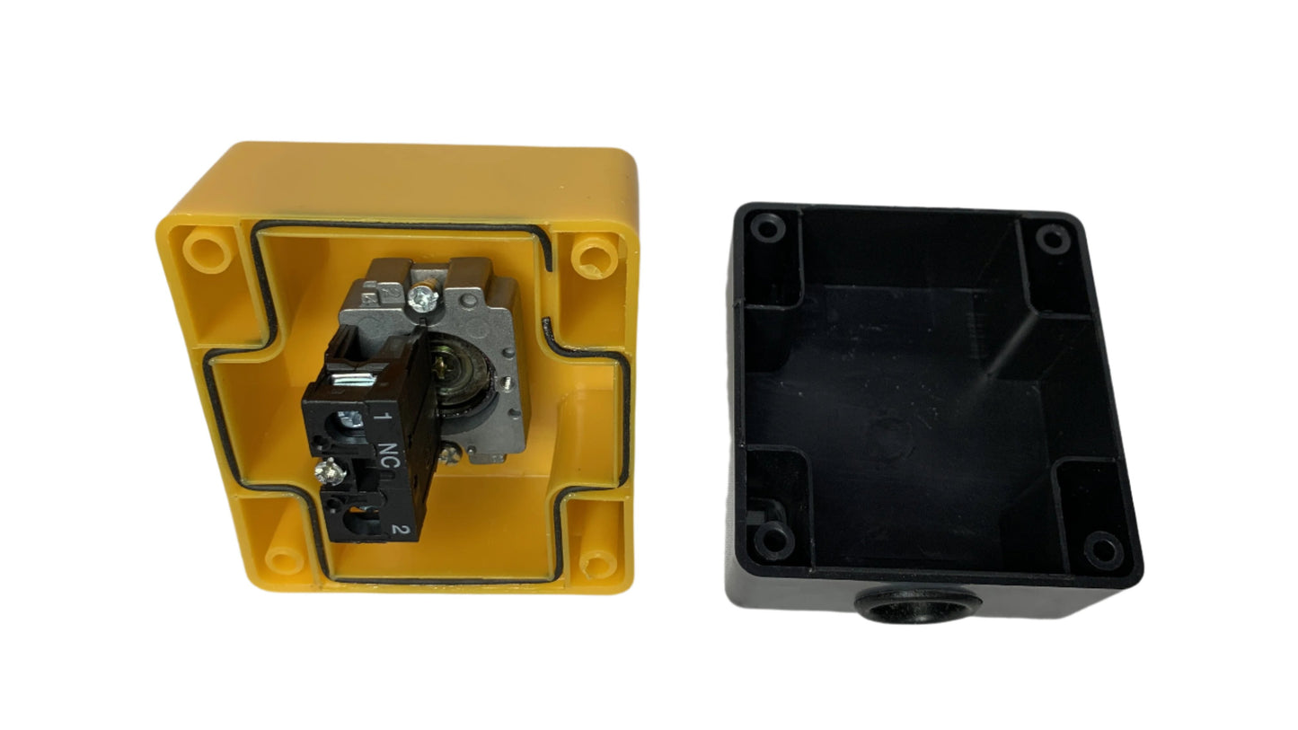 Boton Pulsador tipo hongo 40 mm de Emergencia con Llave y Caja