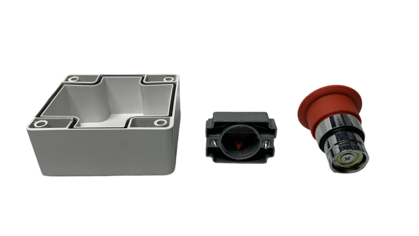 Boton Pulsador tipo hongo 40 mm de Emergencia con Caja
