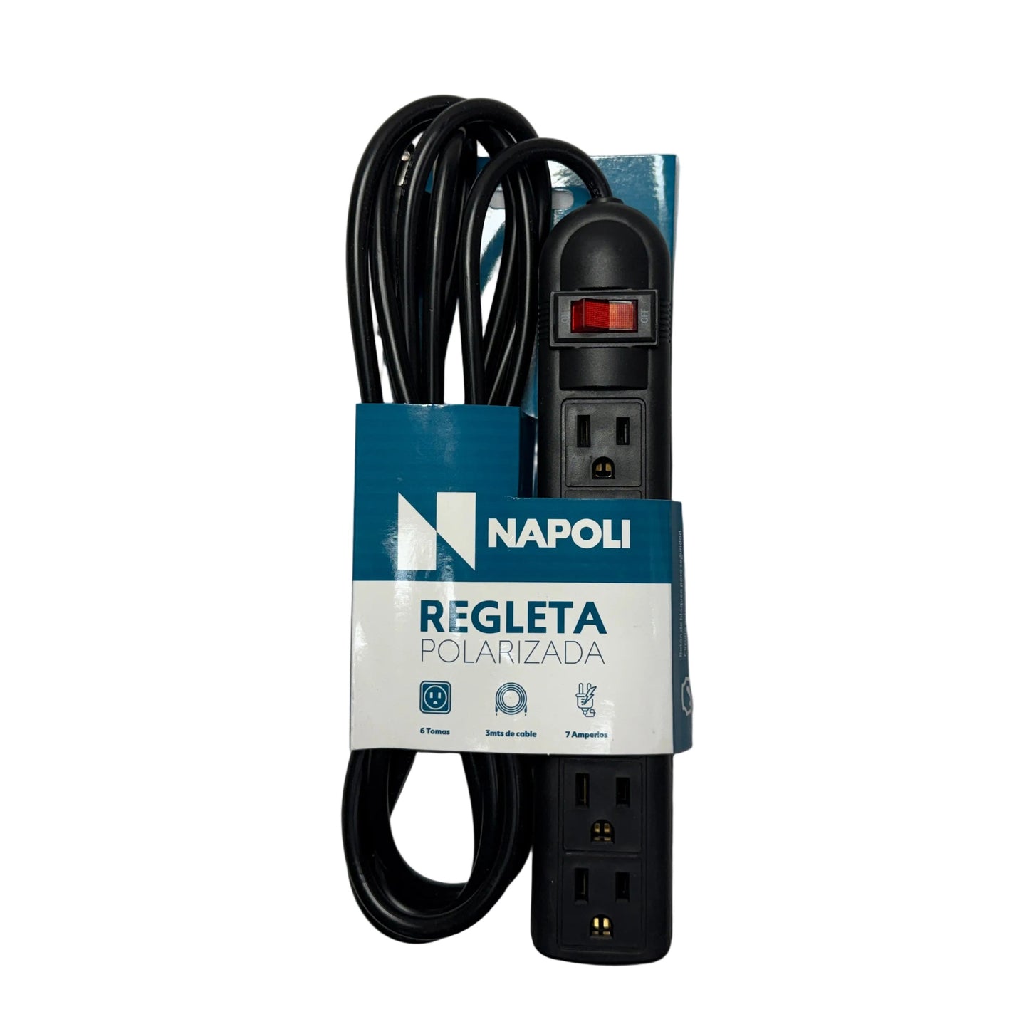 Regleta Electrica de 6 tomas con cable de 3 metros de longitud color negro