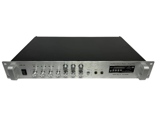 Amplificador de Sonido Ambiental de 3 Zonas 100 W con radio FM USB Bluetooth y MP3