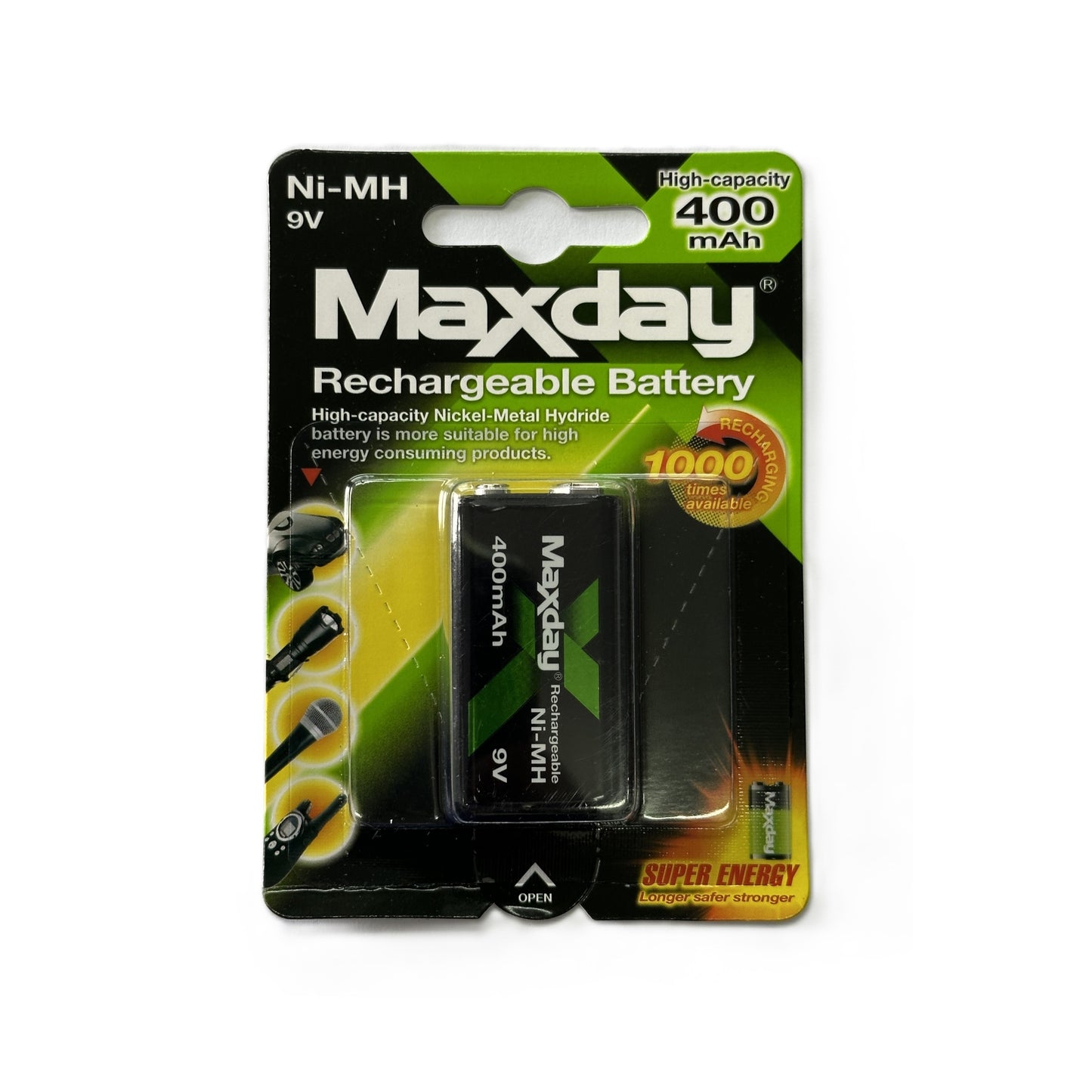 Bateria Recargable 9 V de 400 mAh marca Maxday