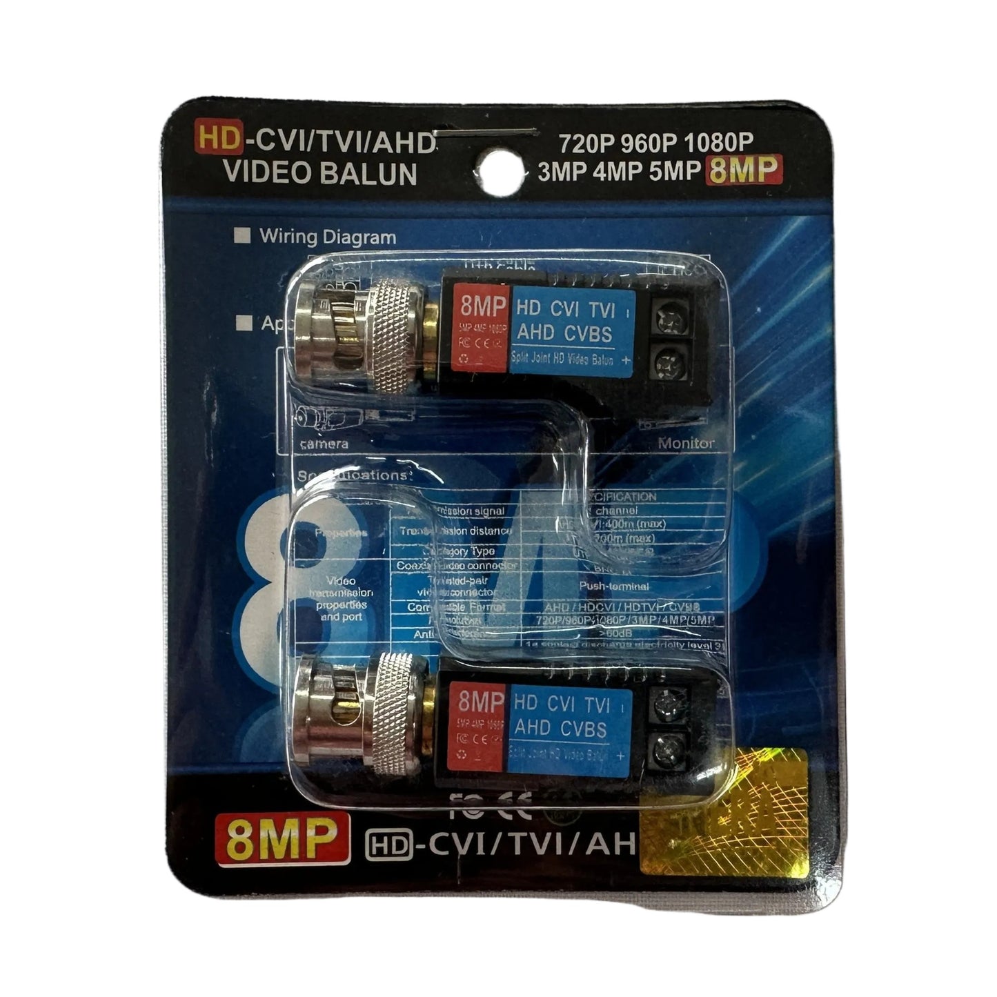 Video Balun HD pasivo 8 MP de BNC a UTP conectores dorados