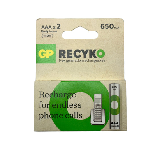 Pilas recargables tamaño AAA de 650 mAh marca GP