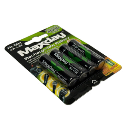 Pilas recargables tamaño AA paquete de 4 unidades 4800 mAh marca Maxday