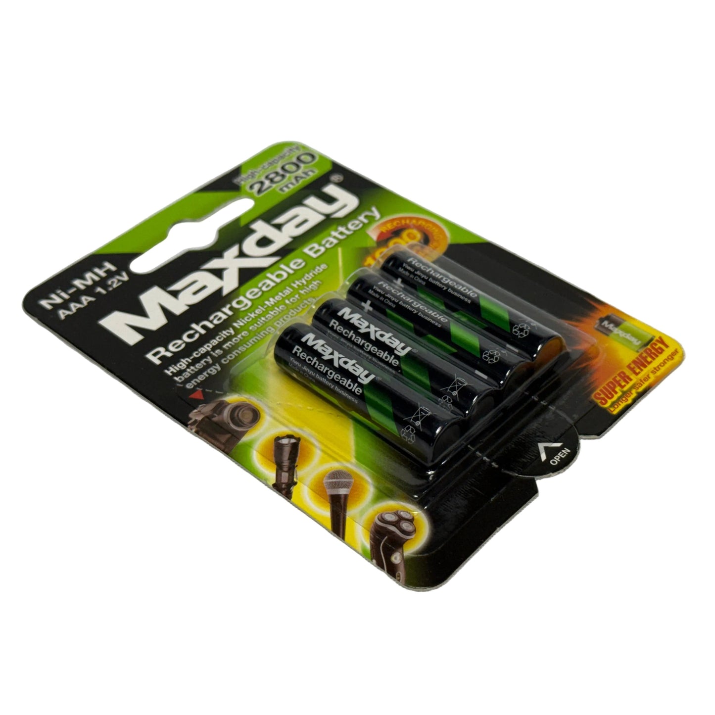 Pilas recargables tamaño AAA paquete de 4 unidades 2800 mAh marca Maxday