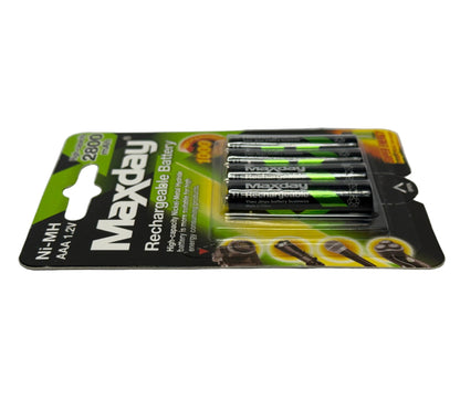 Pilas recargables tamaño AAA paquete de 4 unidades 2800 mAh marca Maxday