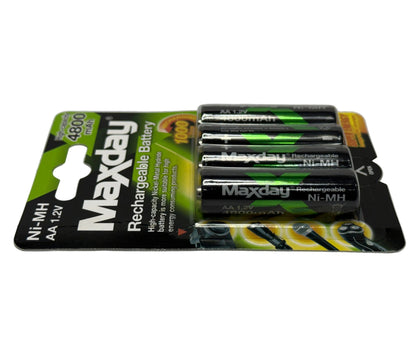 Pilas recargables tamaño AA paquete de 4 unidades 4800 mAh marca Maxday