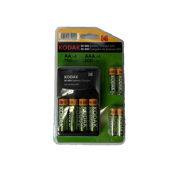 Combo Cargador de pilas + 4 pilas recargables AA + 4 pilas recargables AAA marca Kodak