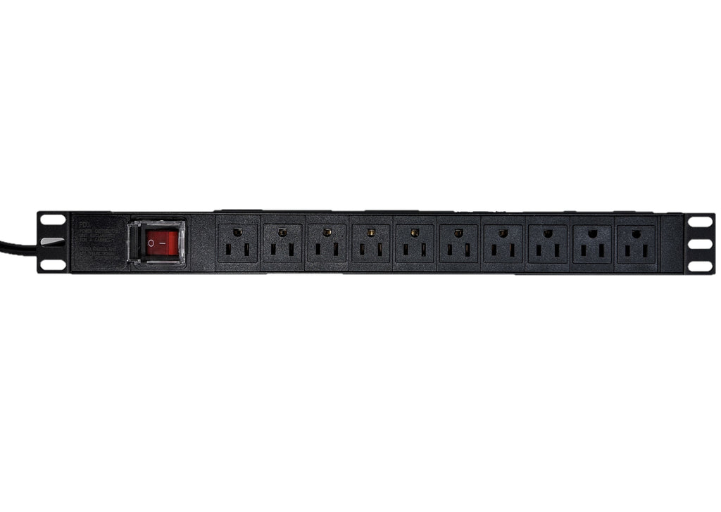 Regleta de alimentación PDU horizontal de 10 salidas para montaje en rack  de 1U, protección contra sobretensiones, 10 interruptores LED individuales