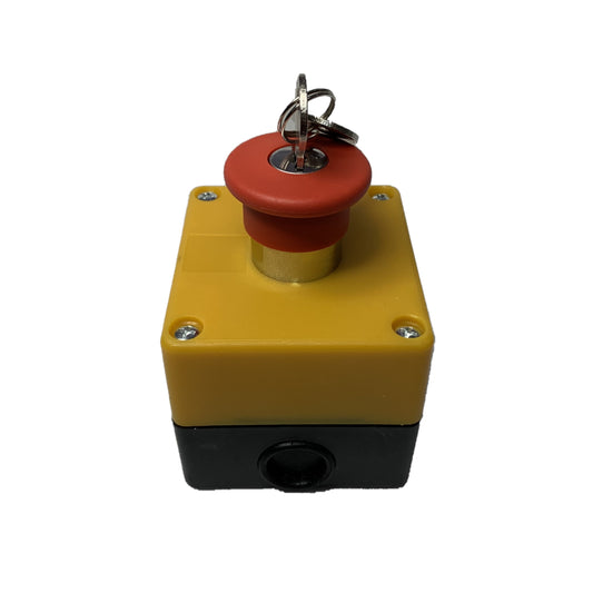 Boton Pulsador tipo hongo 40 mm de Emergencia con Llave y Caja
