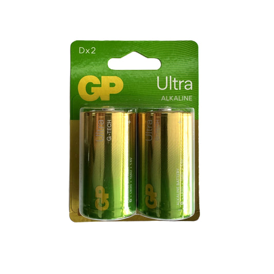 Pilas alcalinas tamaño D paquete de 2 unidades marca GP