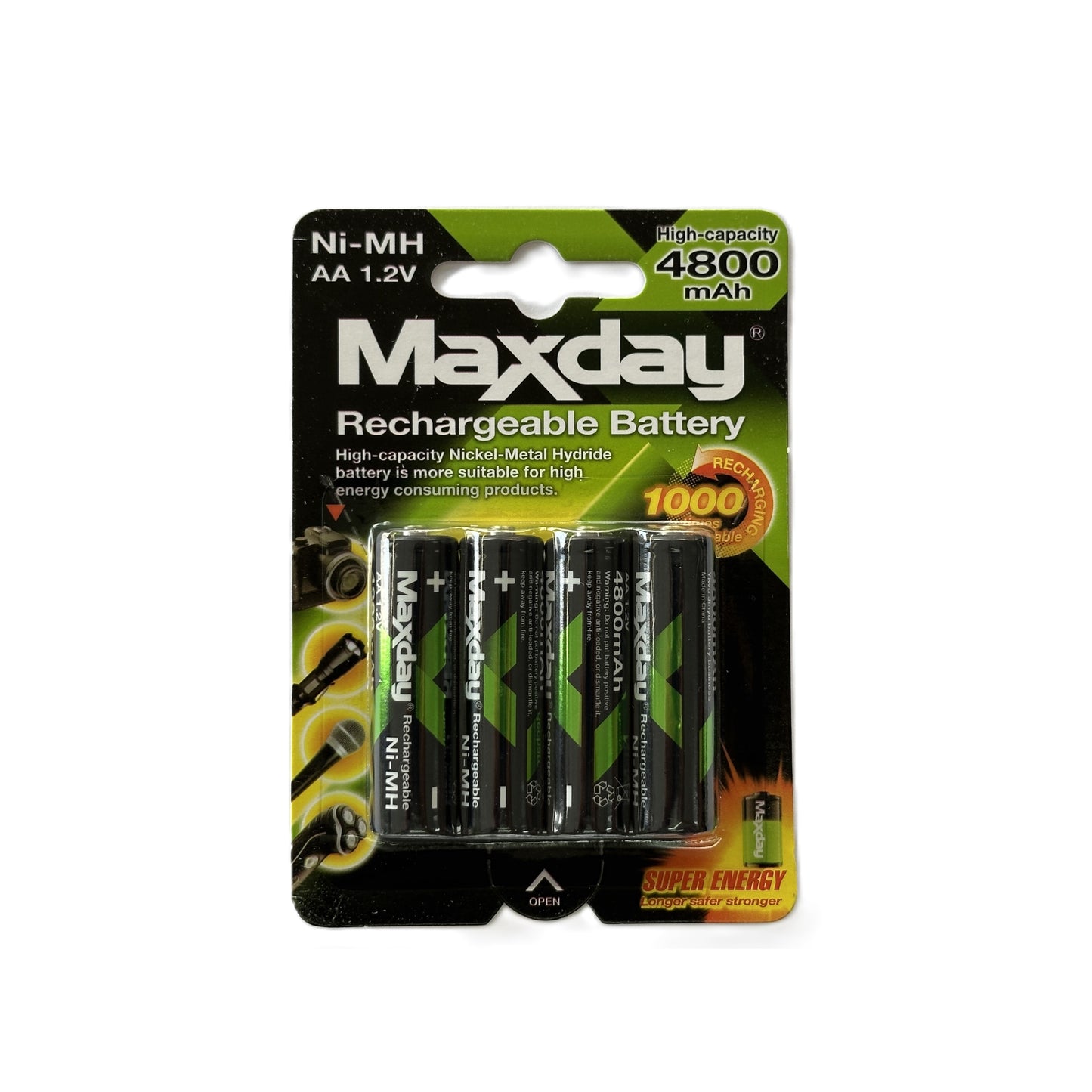 Pilas recargables tamaño AA paquete de 4 unidades 4800 mAh marca Maxday