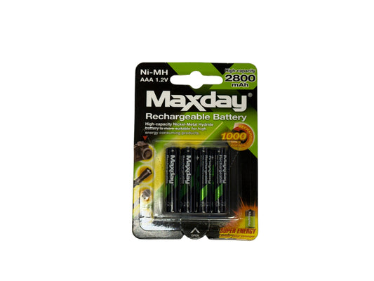 Pilas recargables tamaño AAA paquete de 4 unidades 2800 mAh marca Maxday