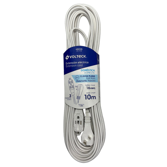 Extensión Electrica Domestica 10 metros blanca marca Volteck