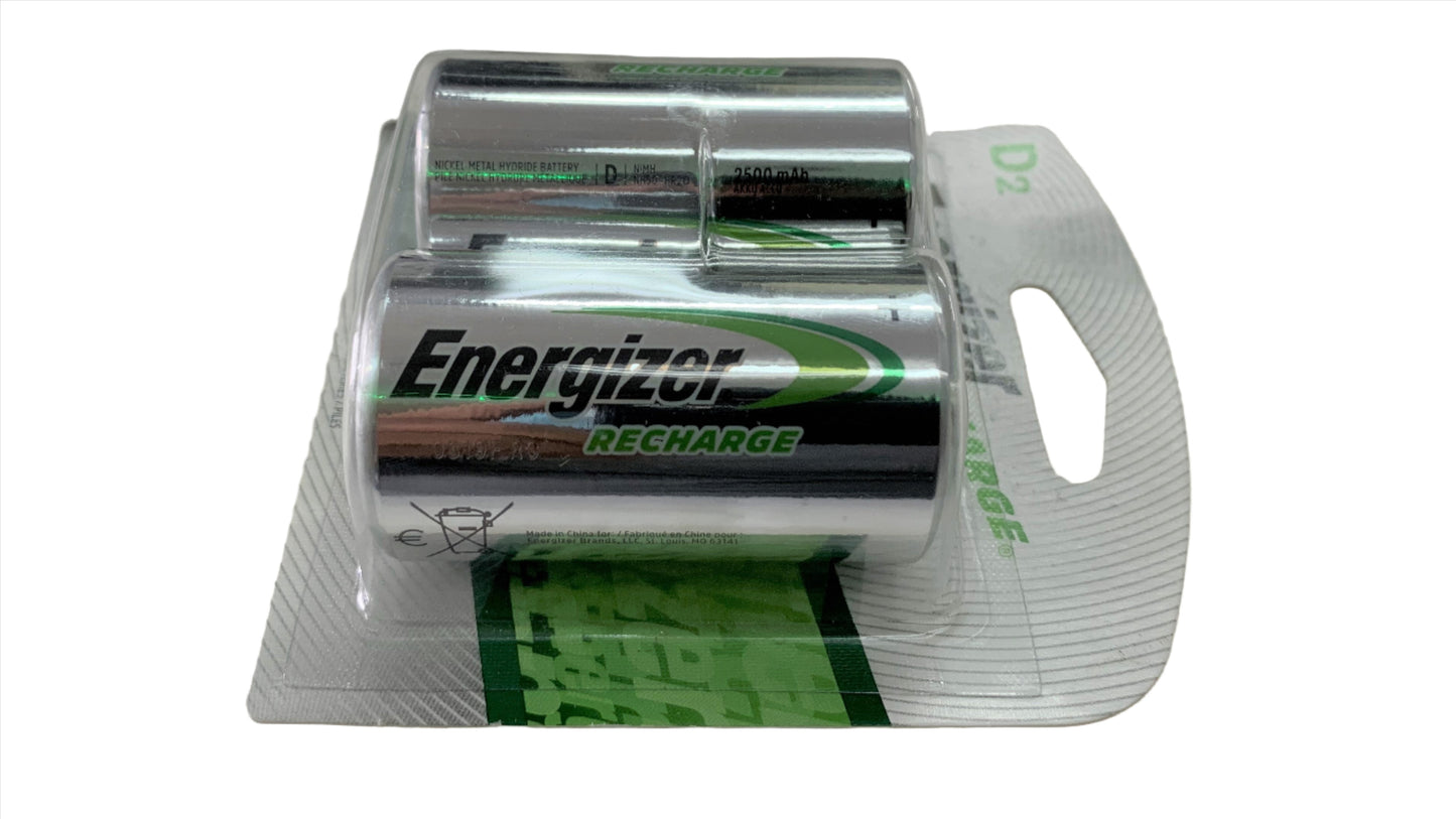 Pilas recargables tamaño D 2500 mAh marca Energizer