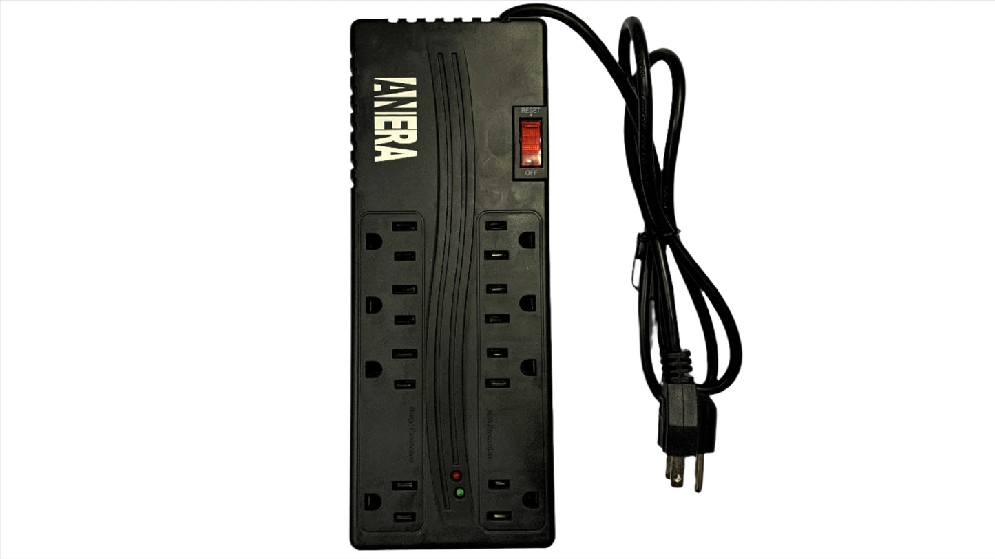 Regulador de Voltaje de 1200 VA 8 tomas marca Anera