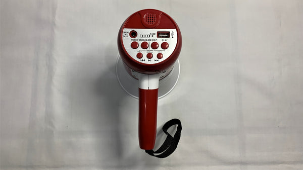 Mini Megafono recargable con USB grabacion y musica color Rojo con blanco