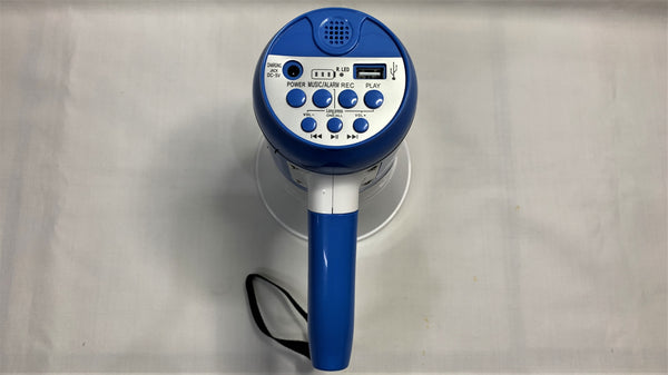 Mini Megafono recargable con USB grabacion y musica color Azul con blanco