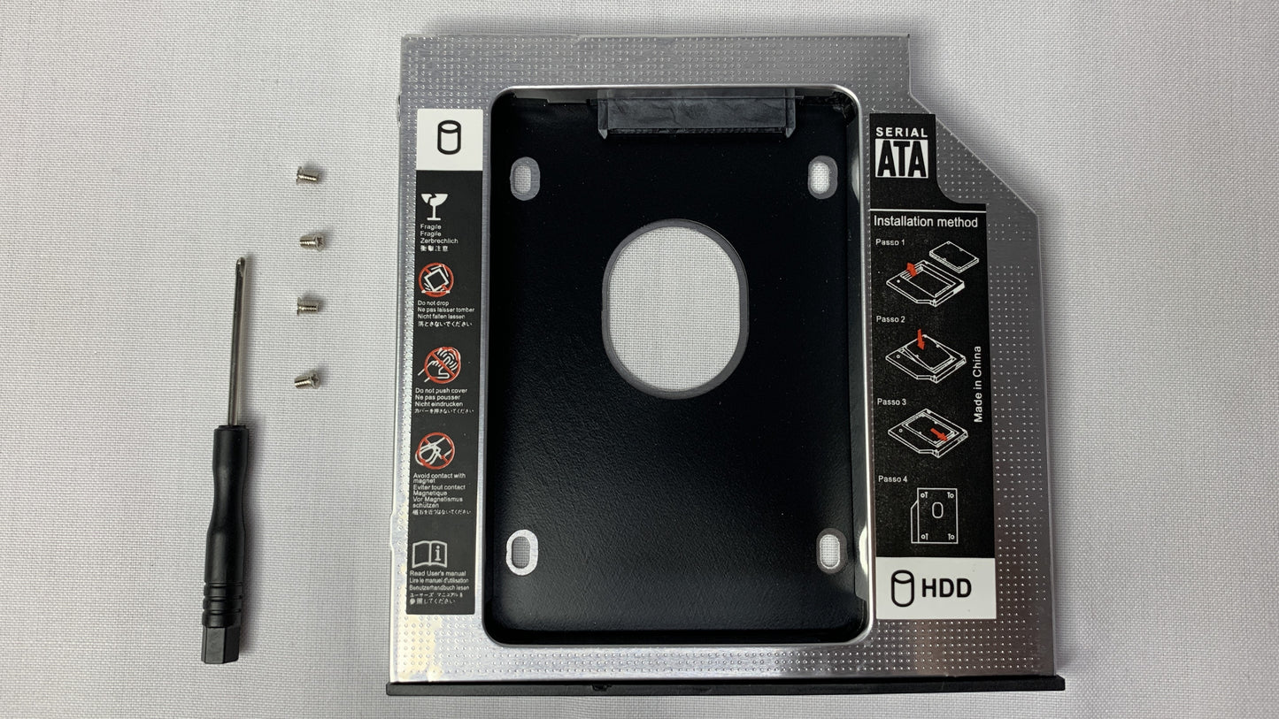 Adaptador Caddy de 9.5 mm para instalar un disco de 2.5 pulgadas en una unidad CD DVD RW