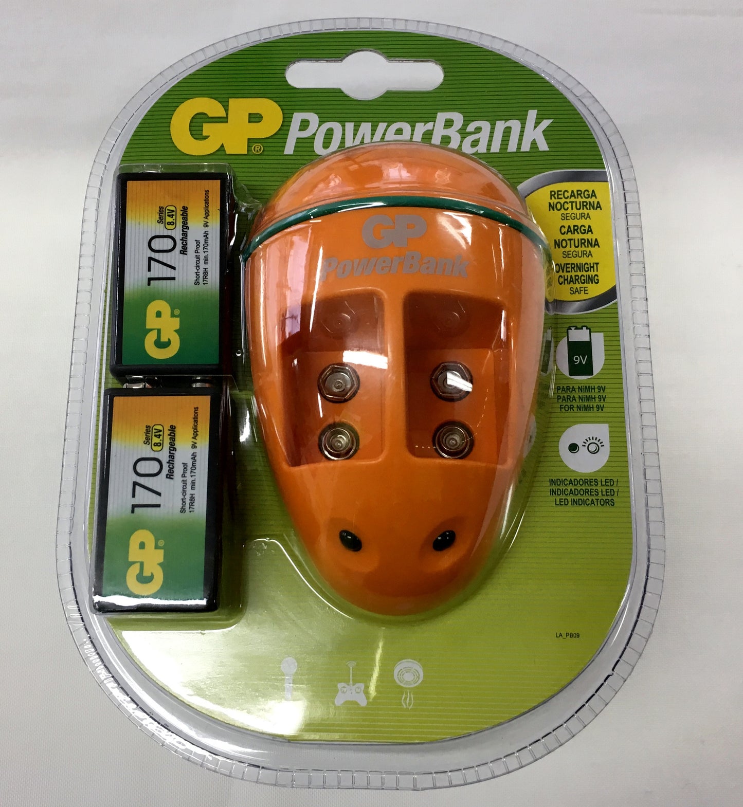 Combo 2 Baterias recargables 170 mAh tamaño 9 V + Cargador marca GP