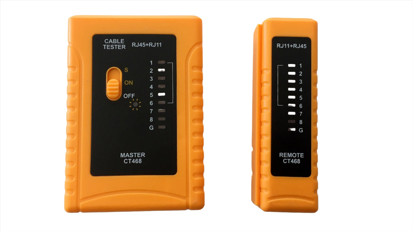 Lan Tester probador de cables de Red UTP y telefonico color naranja