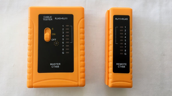 Lan Tester probador de cables de Red UTP y telefonico color naranja
