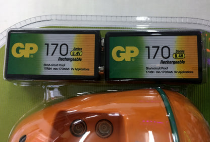 Combo 2 Baterias recargables 170 mAh tamaño 9 V + Cargador marca GP