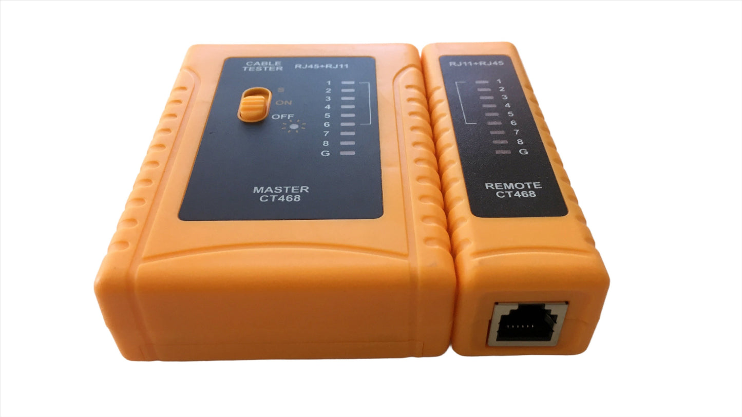 Lan Tester probador de cables de Red UTP y telefonico color naranja
